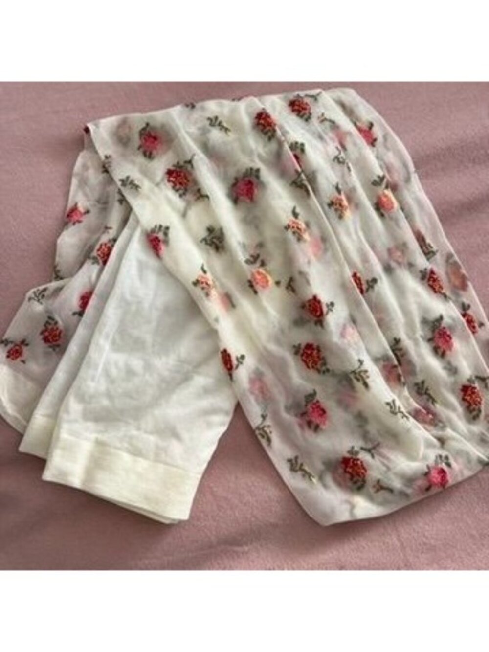 White Lace Floral Embroidered Sheer White Pantyhose Tights OS